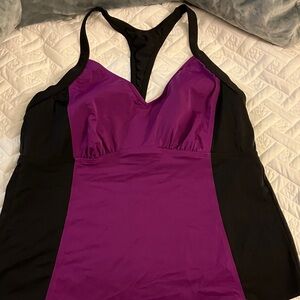 Lands' End Black and purple swim top